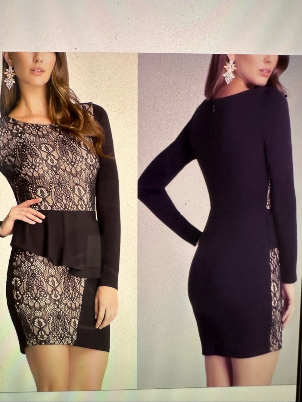 bebe Black Lace-Panel Peplum Mini Dress